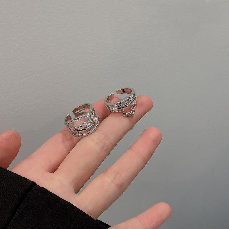 Zircon chain multi-layer light luxury cold style open ring for women, Korean Instagram niche design layered ring Specification drawing