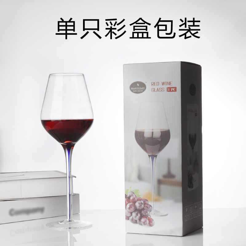 Creative high-footed red wine glass, home light luxury high-end Bordeaux crystal glass, hotel commercial blue stem wine glass Specification drawing
