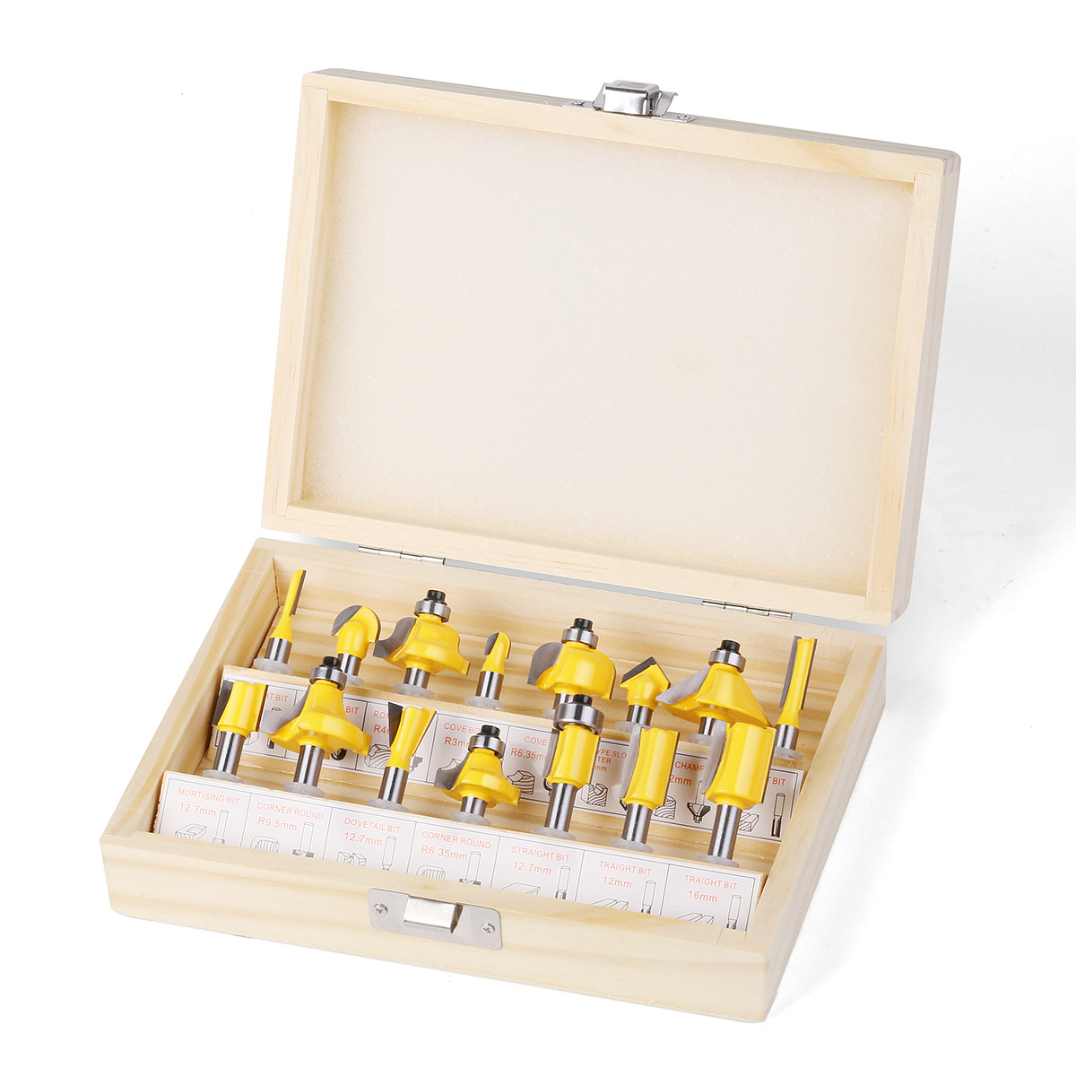 1/4 handle 15-piece set of British standard woodworking milling cutter set, edge trimming machine cutter head, bakelite milling machine, engraving machine, milling cutter, edge trimming cutter full figure