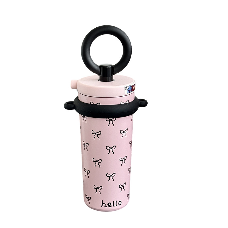 New fashionable handle, large-capacity straw coffee cup, office high appearance level stainless steel insulated cup manufacturer wholesale Item Picture