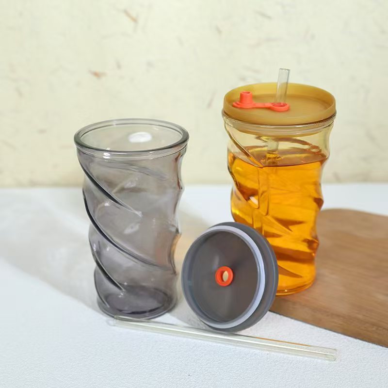 High borosilicate glass caterpillar cup, milk tea coffee cup, cute spiral corrugated glass cup, ring cup, simple water cup Specification drawing