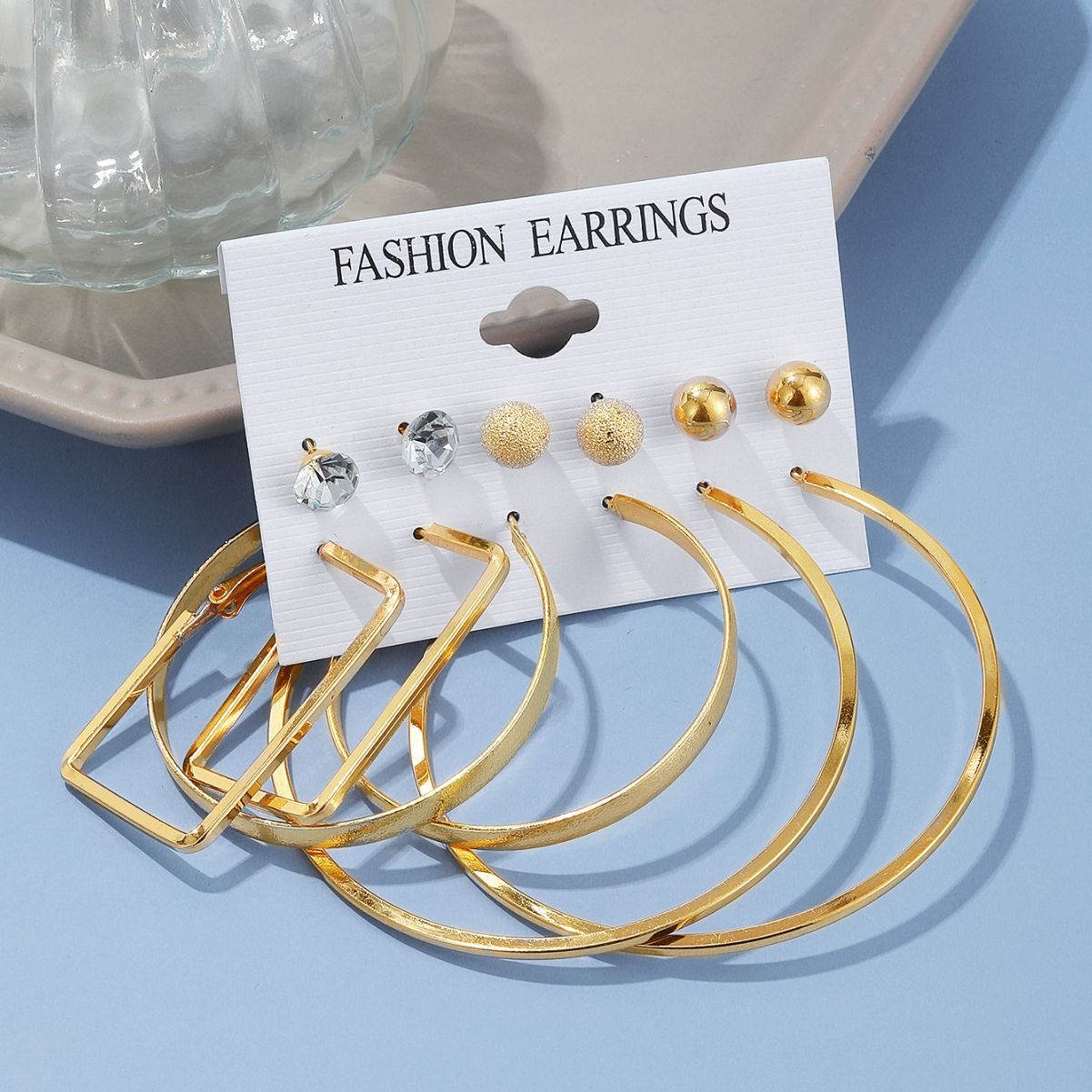 European and American cross-border rock exaggerated metal ear ring 6-piece set, ear stud set, crystal earring combination for women wholesale details Picture