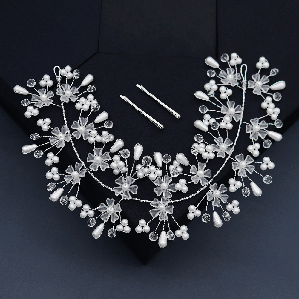 New European and American bridal hair accessories, wedding gowns, pearl headbands, forest-themed wedding headbands, crystal floral children's hair bands full figure