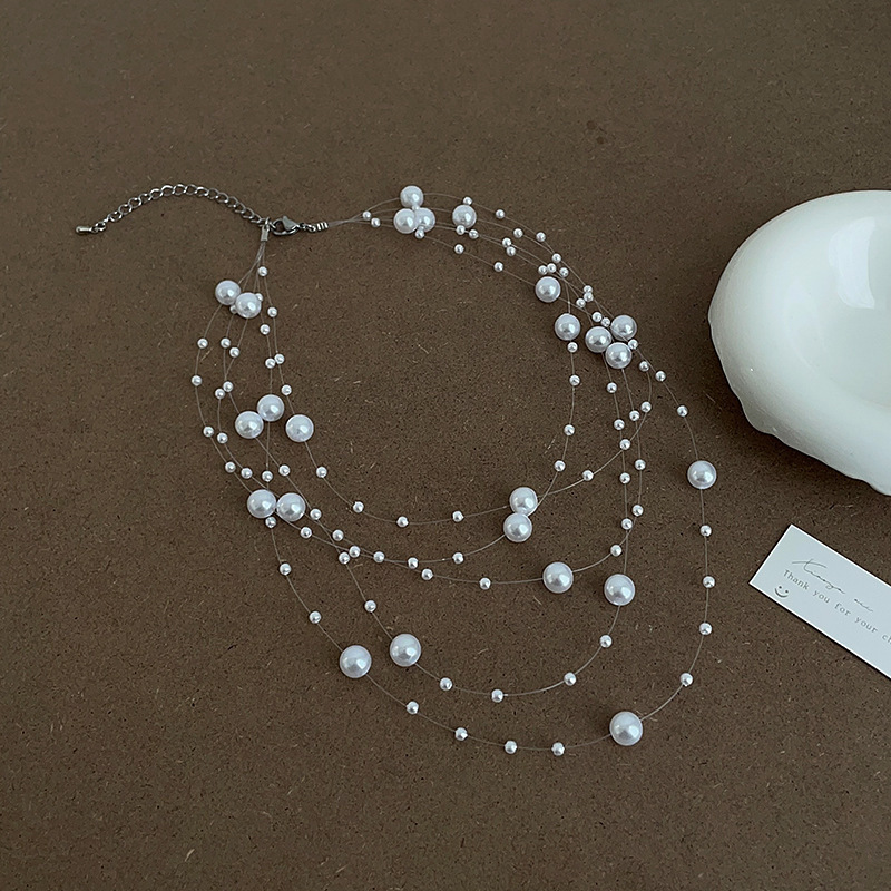 Super Fairy Starry Sky Multi-layer pearl necklace, a niche design for women, sweet and elegant, fashionable and versatile necklace, collarbone chain details Picture