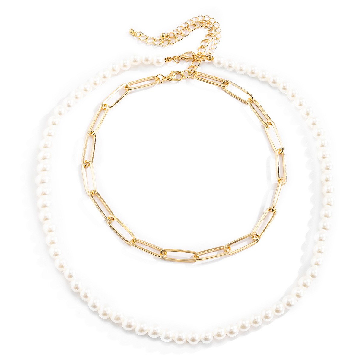Retro and simple hollowed-out cross chain combination necklace, European and American punk cold style imitation pearl collarbone chain necklace Specification drawing