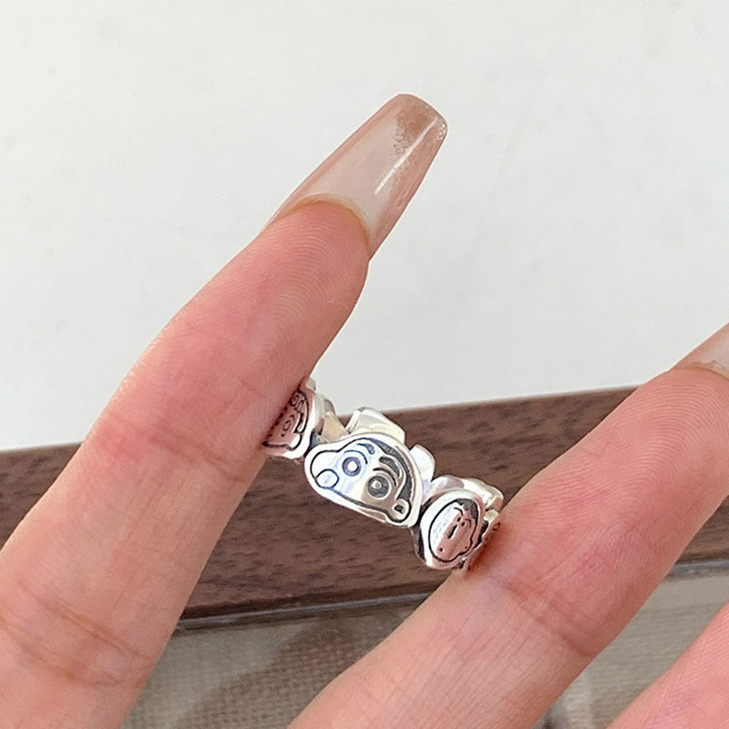 Cute anime cartoon character Shin-chan ring for women's Instagram niche design Open adjustable index finger ring 2022 New style details Picture
