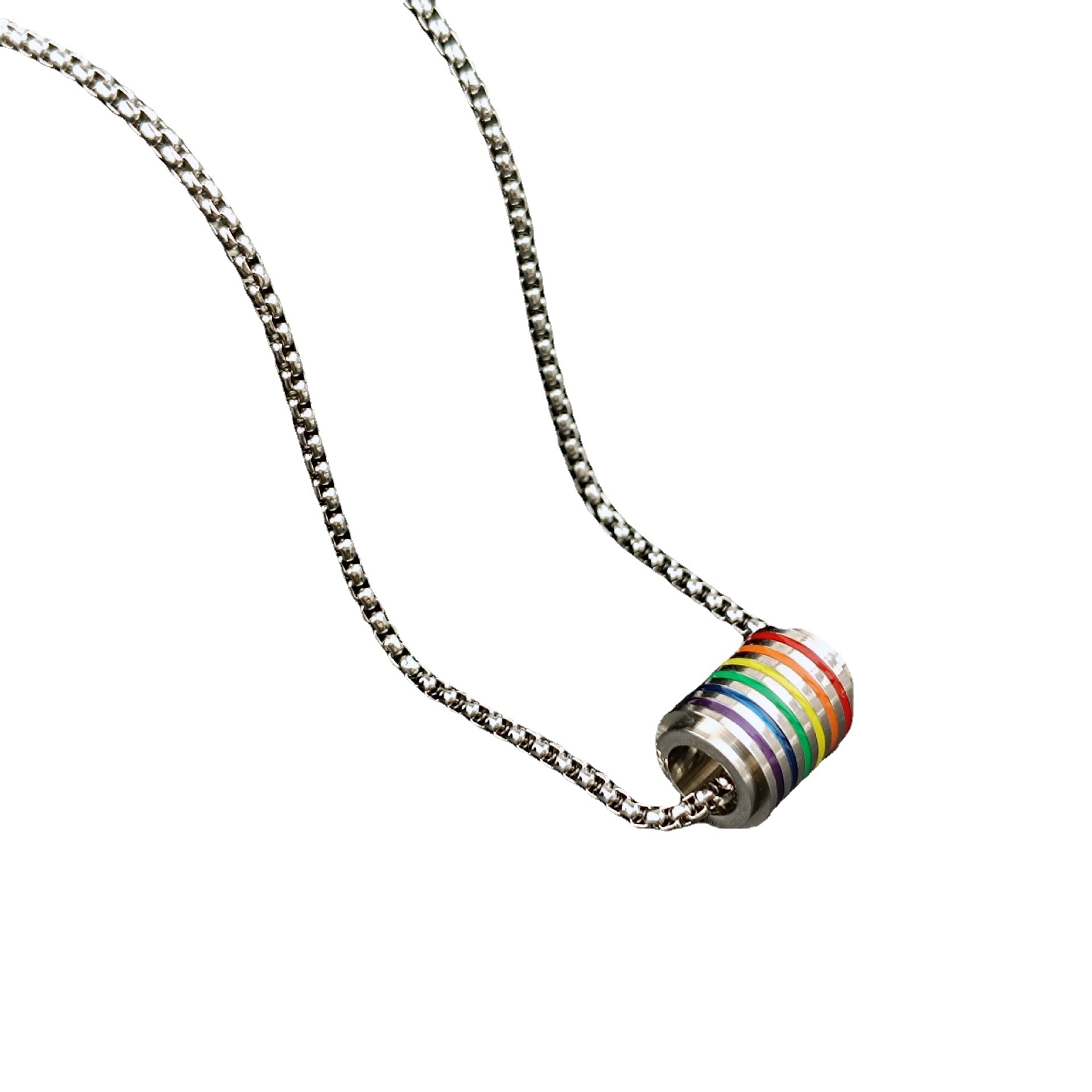 Cross-border stainless steel rainbow oil-dripping necklace, circular waist necklace, women's non-fading sweatshirt chain, trendy men's pendant Item Picture