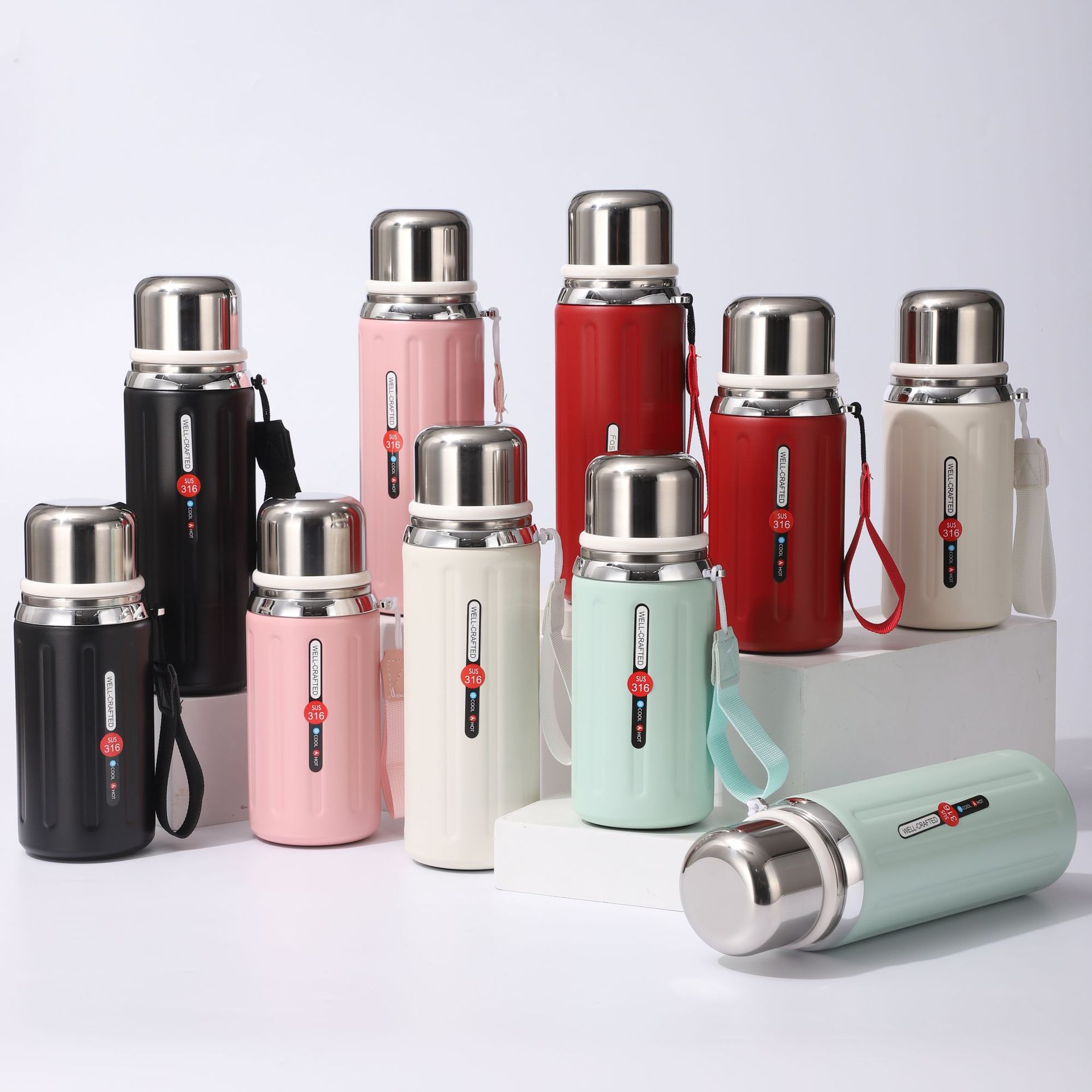 New large-capacity insulated cup, 316 stainless steel tea-water separation insulated pot, outdoor portable sports water cup full figure