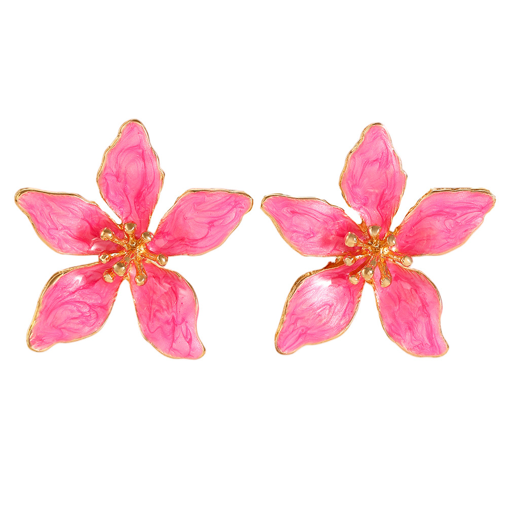 New cross-border sweet and elegant oil-dripping flower stud earrings for women in an ins style, retro, elegant and fashionable alloy petal earrings Item Picture
