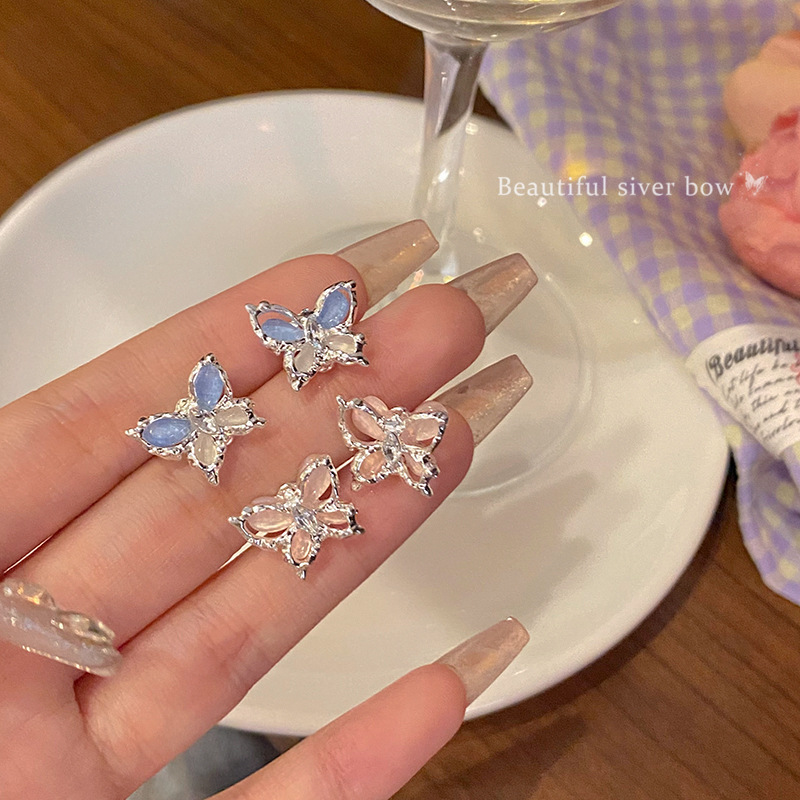 Super fairy pink butterfly stud earrings for women, 2024 new style, light luxury, niche and high-end trendy earrings, a trendy and stylish accessory Specification drawing