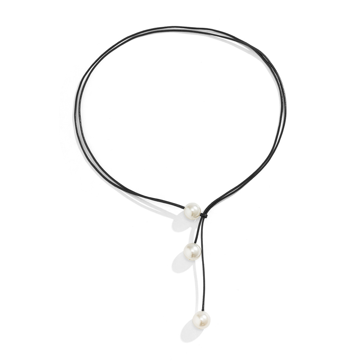 A niche and simple imitation pearl collarbone chain necklace from Europe and America, a double-layer adjustable wax thread versatile necklace Item Picture