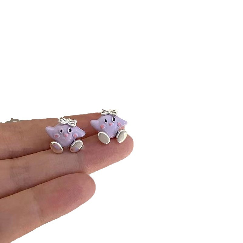 Little cutie ~ Cartoon Star Kirby funny stud earrings for girls, versatile and stylish, sweet and cool style, girlish heart earrings Item Picture