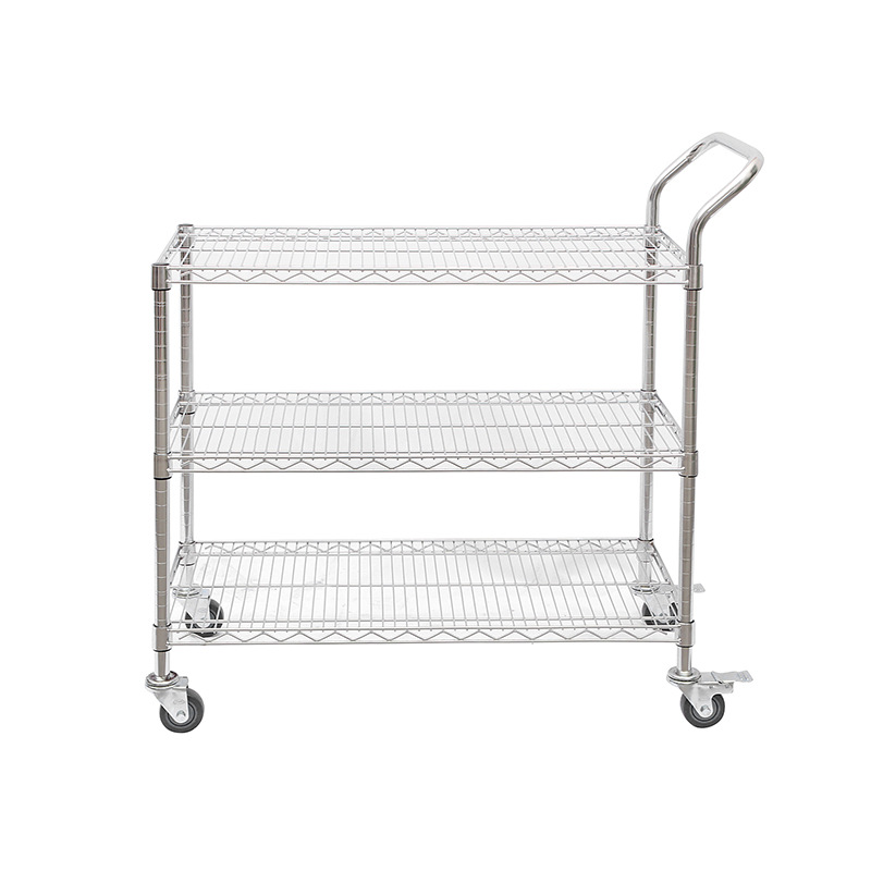Yuanchang three-layer trolley, chrome-plated wire mesh, mobile material cart, workshop anti-static turnover cart, wheeled tool cart Item Picture