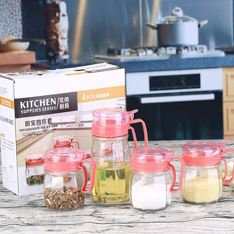 New glass oil pot seasoning jar four-piece set, logo creative kitchenware seasoning bottle, oil pot gift box set Application Scenario