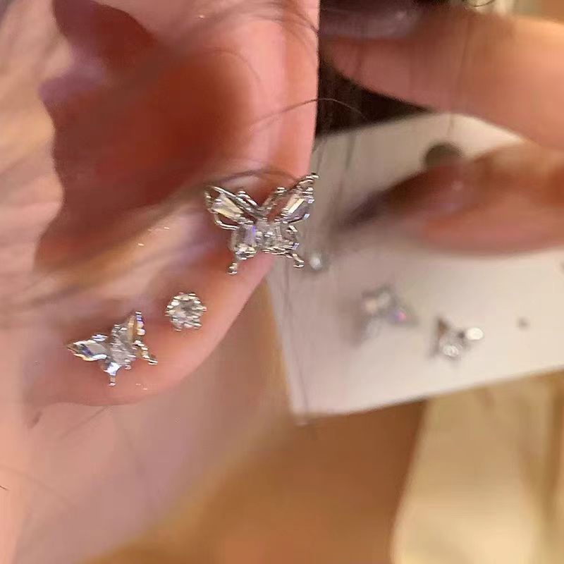 Exquisite and small butterfly stud six-piece set, simple and niche design sense, high-end and sweet earrings, a new trend in 2025 full figure