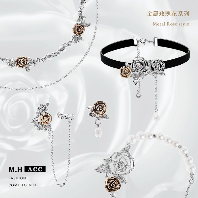 Original ancient gold rose earrings in the style of European and American ins, with a niche and high-end feel, exquisite ear clips, light luxury and versatile earrings wholesale full figure