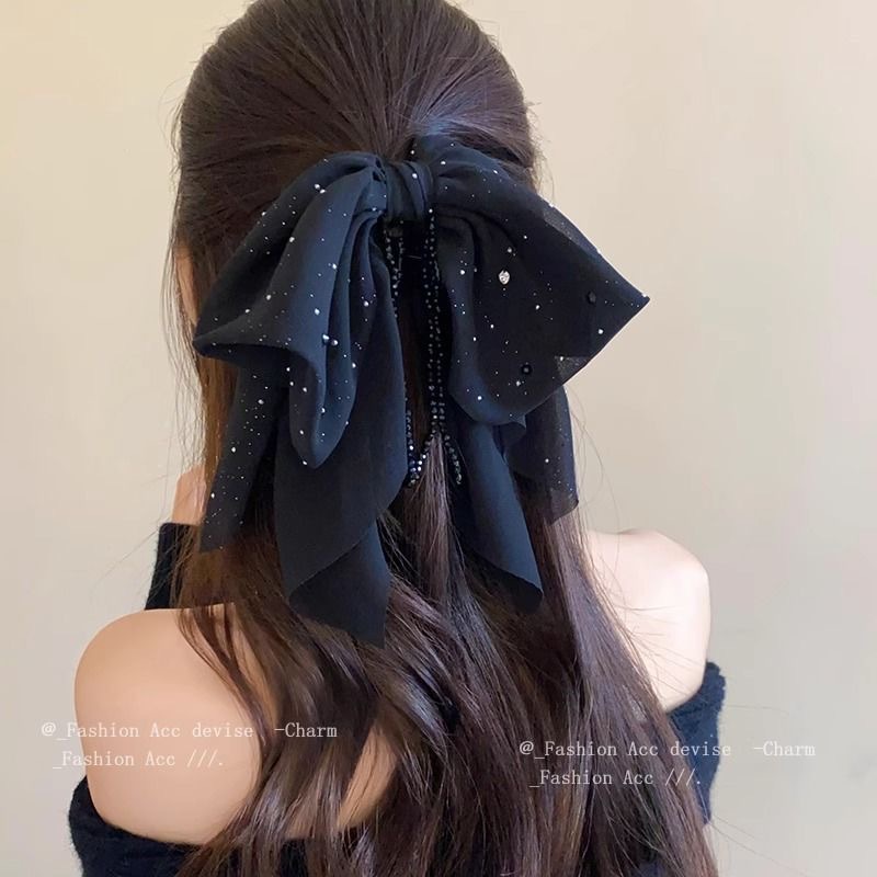 Korean-style multi-layer bow ponytail clip, starry sky pendant hair clip, half hair clip at the back of the head to show hair volume, shark clip details Picture