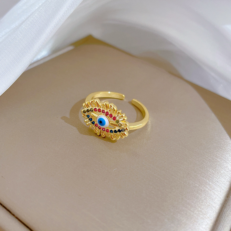 【 Real Gold 】 Devil's Eye Zircon Ring with Adjustable opening, a simple Japanese-style bracelet for couples details Picture