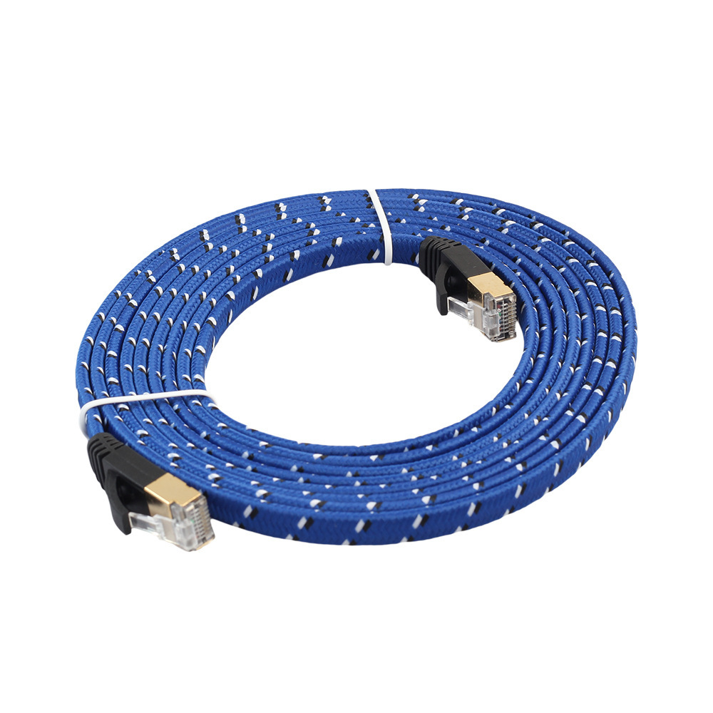 Cross-border supply of gold-plated head double-shielded braided net blue CAT7 10G Category 7 flat computer router network cable Application Scenario