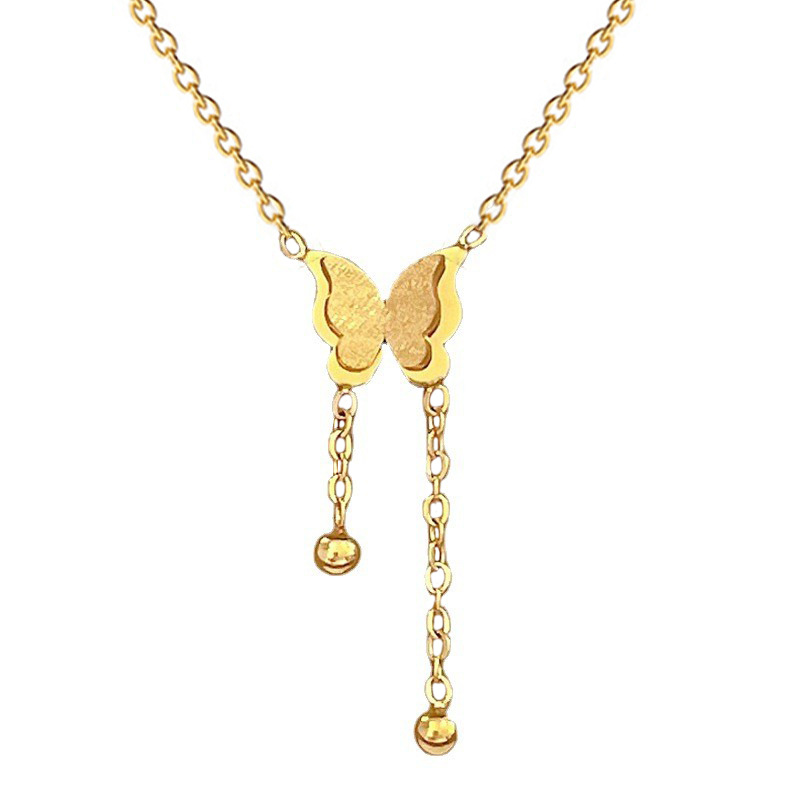 【 All-titanium Steel 】 Butterfly tassel minimalist style furnace, real gold necklace, female Instagram influencer collarbone chain accessory Item Picture