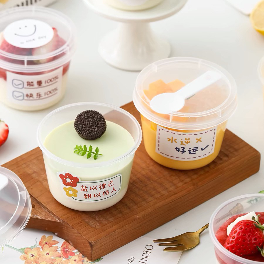 Pudding cups, disposable double-layer milk cups, high-temperature resistant jelly, yogurt mousse desserts, packed with plastic LIDS Specification drawing