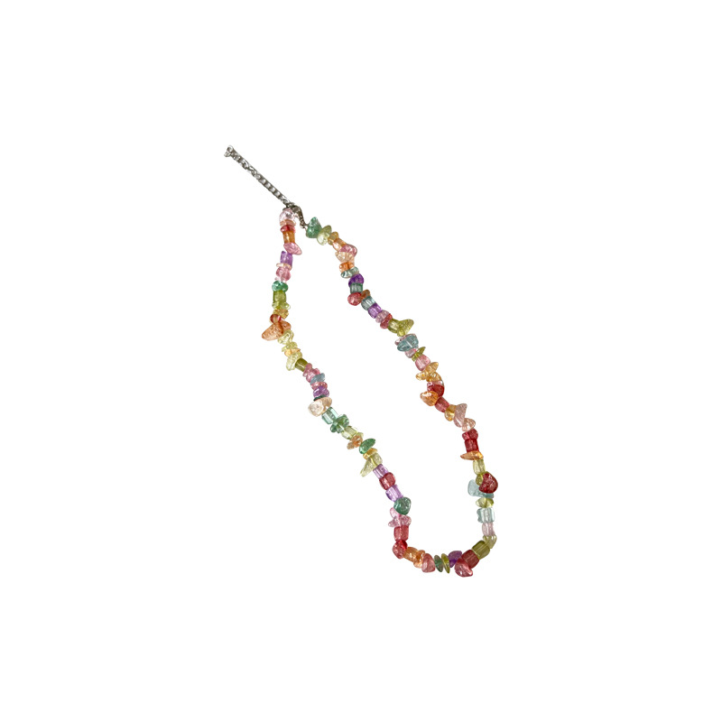 Summer dopamine-colored stone necklace, a niche design for women, a simple and versatile collarbone chain, wholesale Item Picture