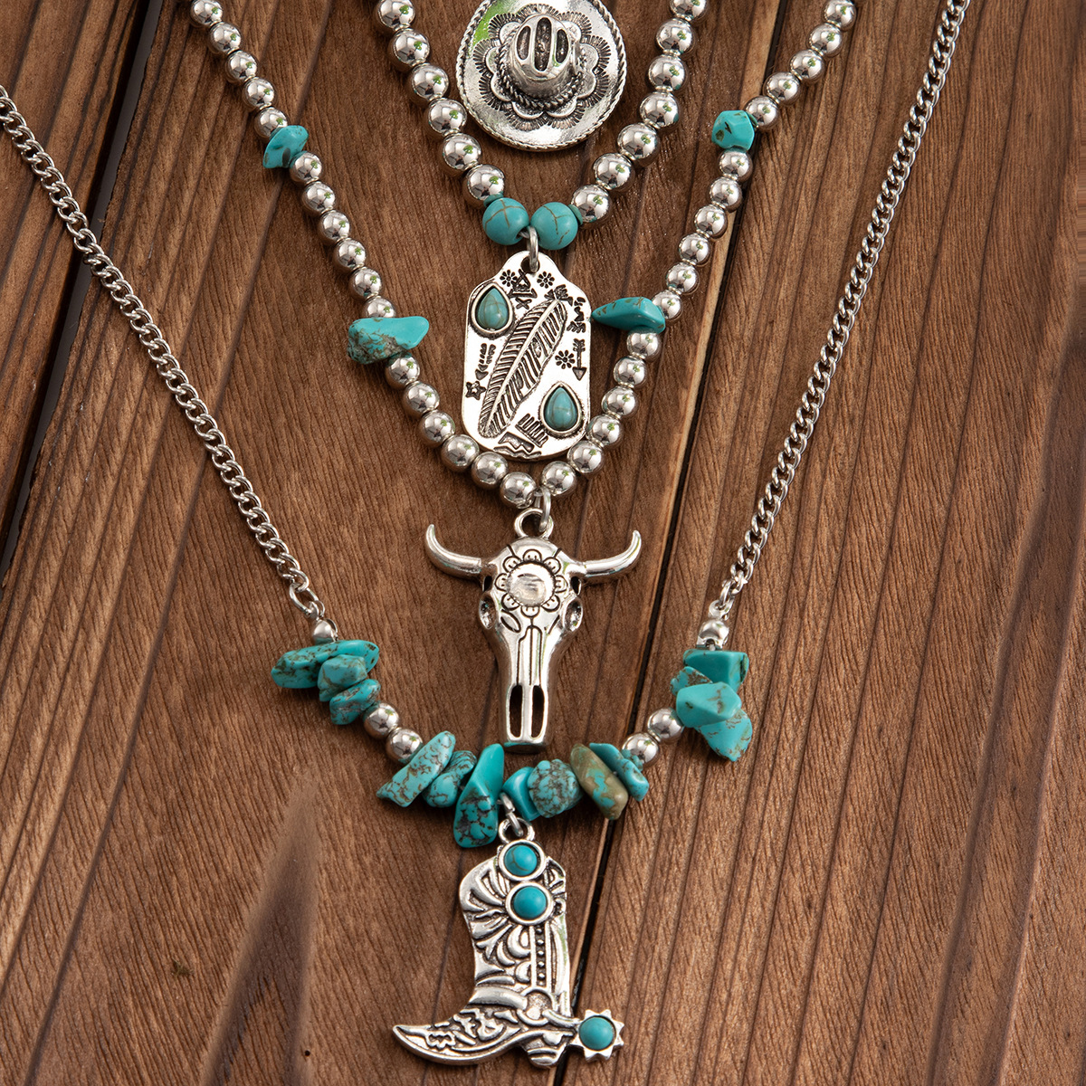 European and American cross-border jewelry, inS-style turquoise denim necklace set, punk alloy multi-layer collarbone chain Specification drawing