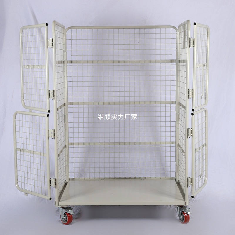 Four small door grid logistics turnover vehicles, folding powder-coated vehicles, storage transfer cage vehicles, express loading and unloading sorting vehicles details Picture