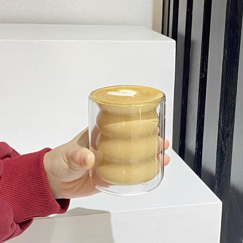 ins design sense double-layer anti-scalding glass cup, juice cup, hot drink cup, milk tea cup, high appearance level latte coffee cup Application Scenario