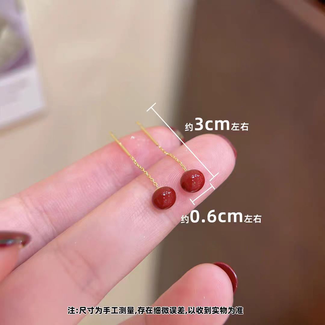 Ankora Red retro pearl tassel ear thread, 2025 new style stud earrings, niche high-end earrings, versatile earrings Specification drawing
