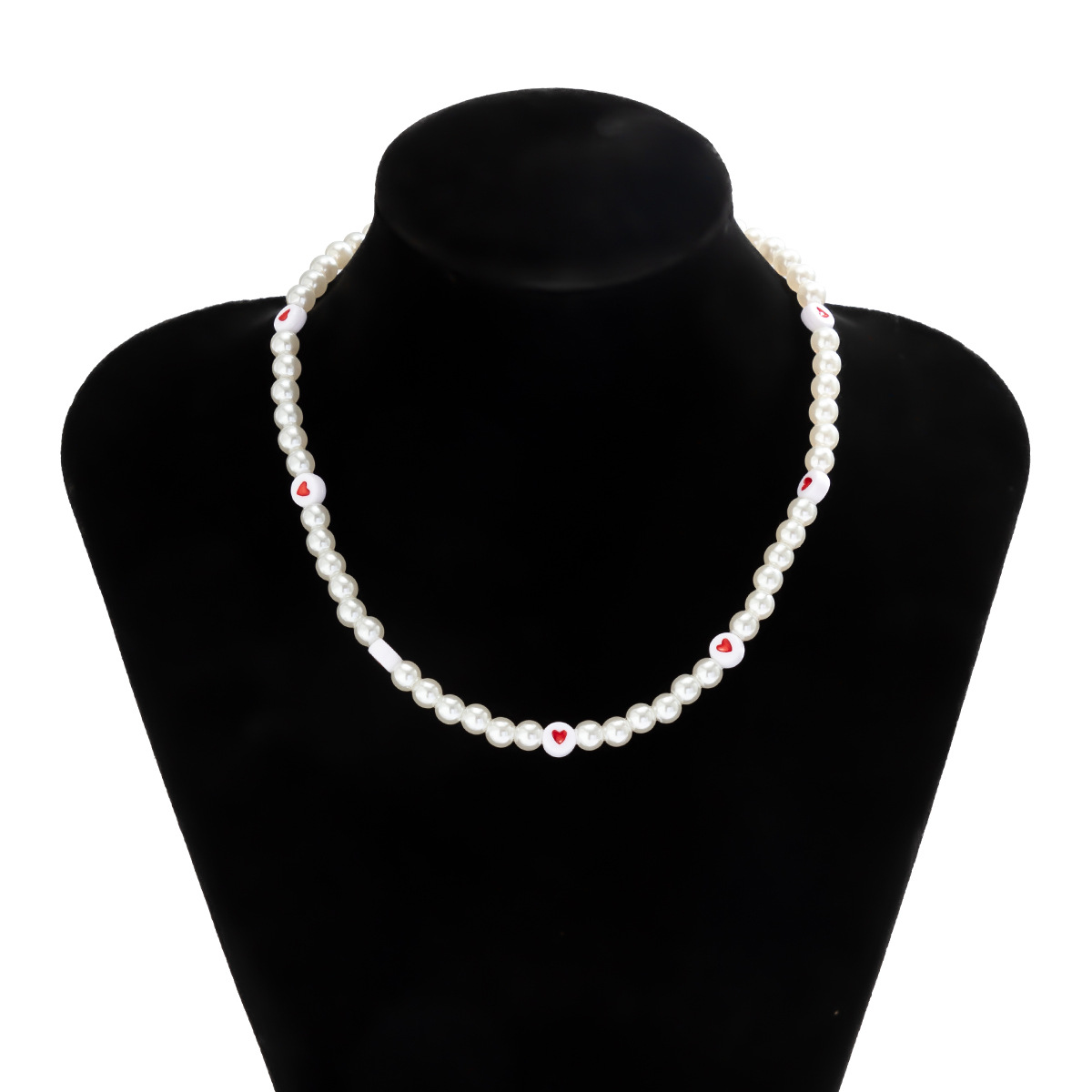 European and American cross-border jewelry, Bohemian vacation country versatile necklace, sweet and simple imitation pearl heart necklace Item Picture