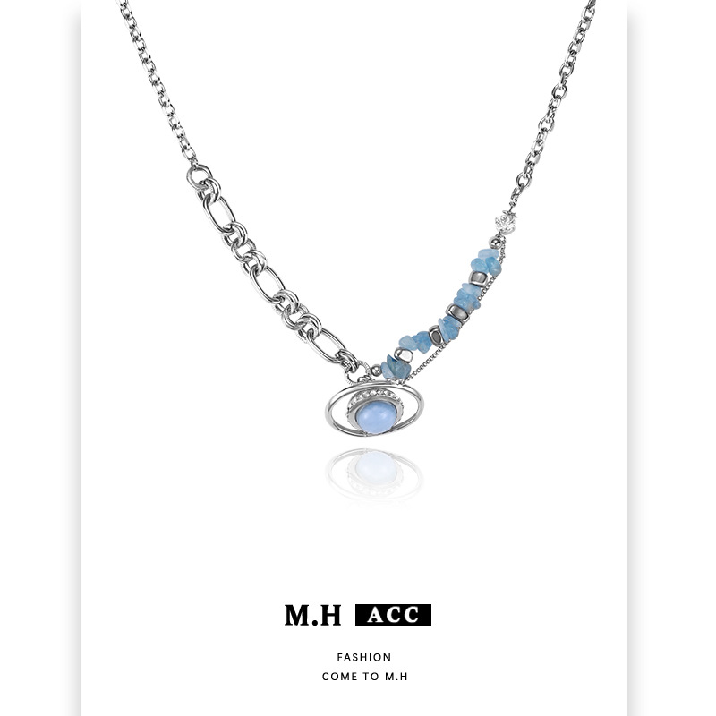 The "Planet Encircled Necklace" is made of natural stones for women, featuring a fashionable and high-end design. It is an original and simple, versatile, and niche collarbone chain full figure