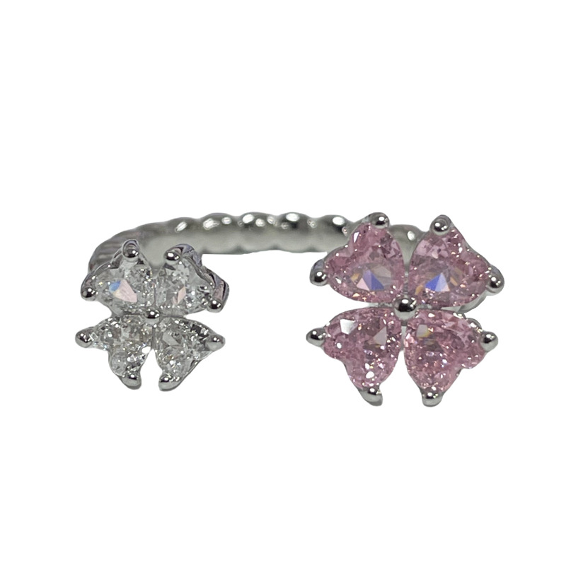 A niche design of a heart-shaped zircon pearl open ring, exuding a feminine and high-end charm. A light, luxurious, sweet and cool ring with flower pink diamonds Item Picture