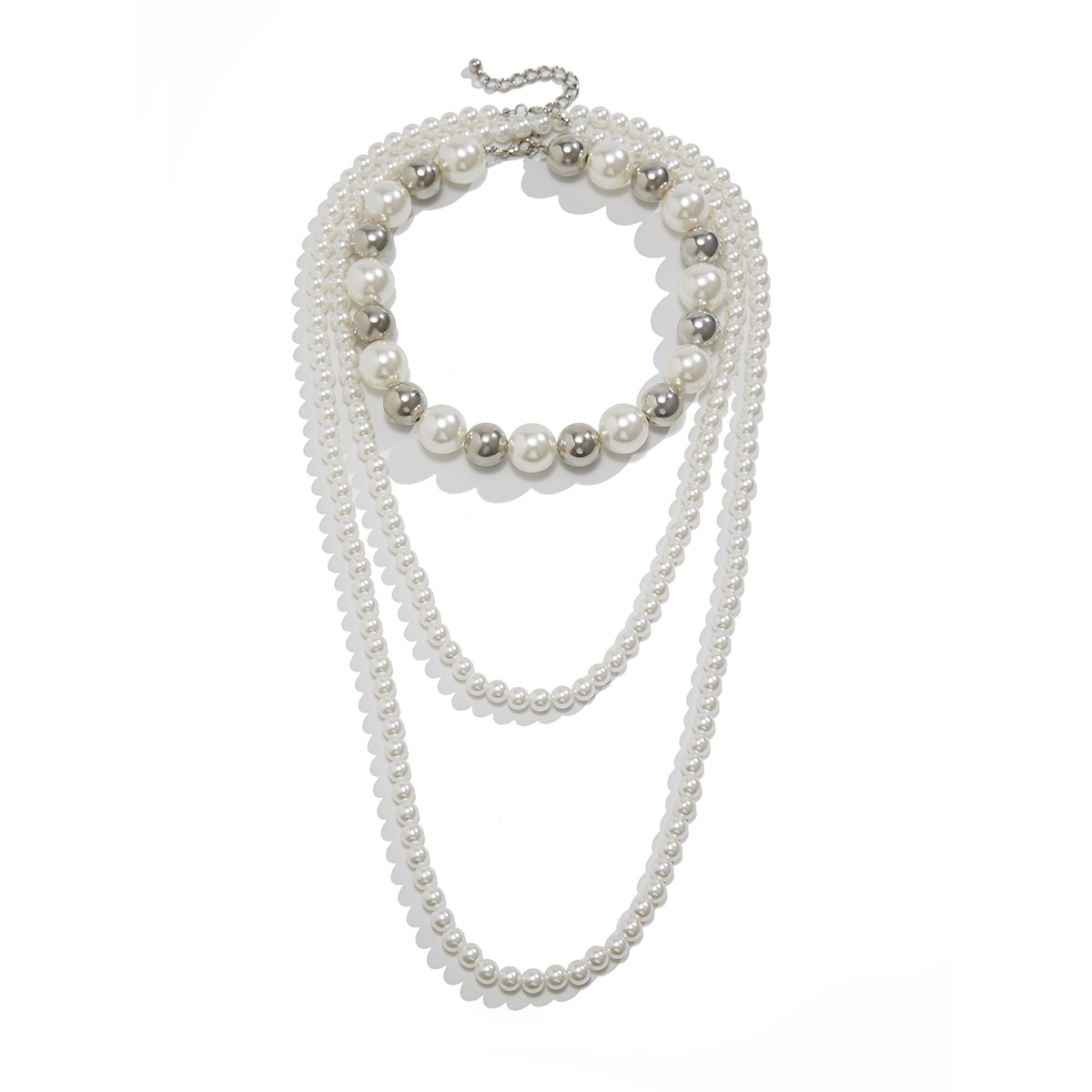 European and American cross-border jewelry, personalized multi-layer pearl imitation choker, Baroque exaggerated long collarbone chain for women Item Picture
