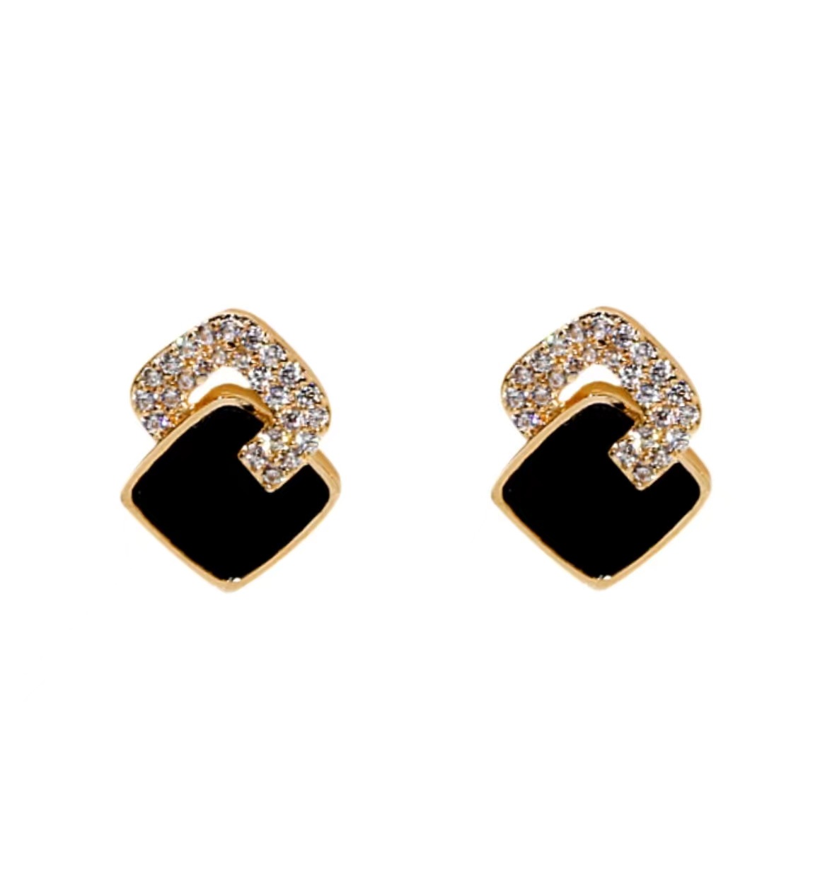 The 2025 new geometric black glazed diamond stud earrings exude a high-end and luxurious vibe for trendy women and are versatile on Instagram Item Picture
