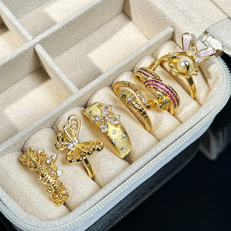 New retro, light luxury and high-end rabbit opening ring for women, simple butterfly snake shape, sweet and cool, versatile layering ring Specification drawing