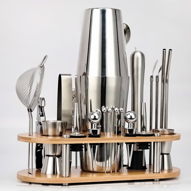 New entry-level stainless steel cocktail shaker 23-piece set, Boston cocktail mixing toolkit, three-stage shaker full figure