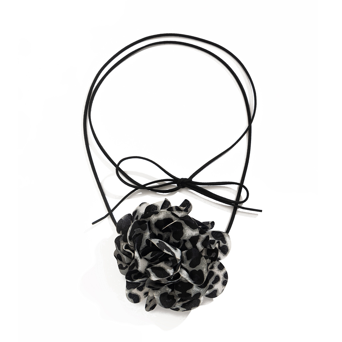 European and American cross-border jewelry, high-end leopard print flower knot necklace, leather wax rope, flower Choker, hot girl new style Item Picture