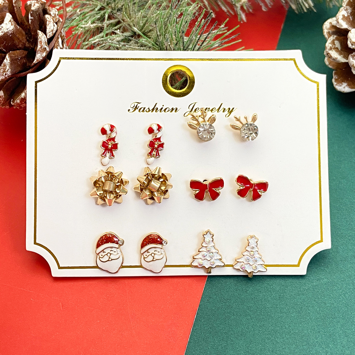 New Christmas earring set for women, European and American creative cartoon reindeer snowflake Santa Claus earring combination set details Picture