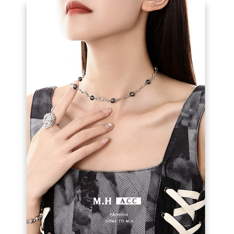 Original copper bead irregular necklace for women, versatile and high-end necklace, unique cold style, hot girl personality necklace Specification drawing