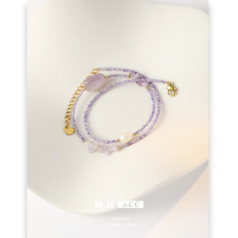Amethyst zircon beaded necklace for women, a new fashion, niche and versatile collarbone necklace with a vacation and travel style in 2025 Application Scenario