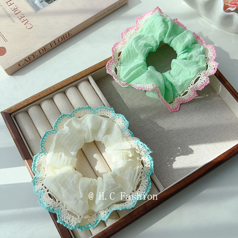 Mint green lace lace large intestine hair band, a sweet and high-end hair accessory for female Internet celebrities, bun hair tie, hair band full figure