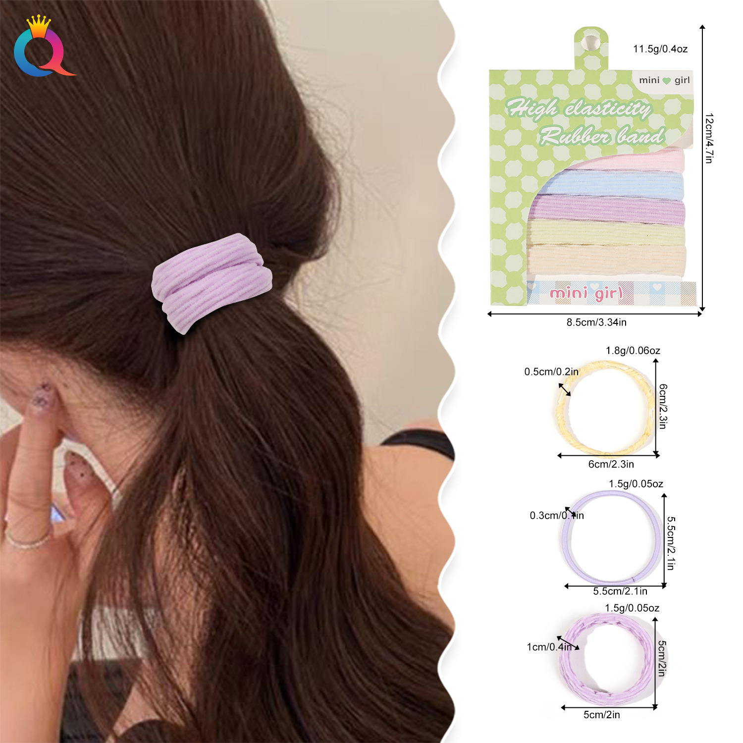 Qiyue Cross-border's new card-sized sweet candy-colored high-elasticity girls' hair tie hair band is a versatile style details Picture