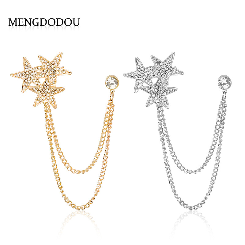 European and American fashion, individual, diamond-encrusted, shining star chain brooch, grand collar pin, badge clothing accessories full figure