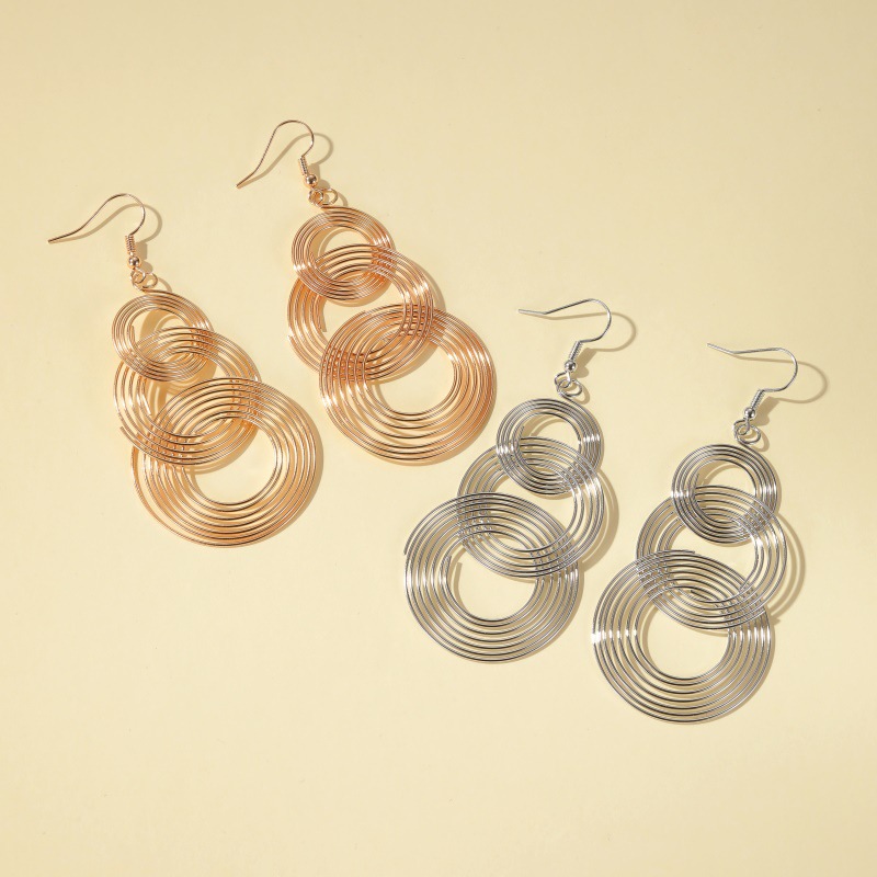Cross-border new exaggerated multi-layer circle earrings, European and American ins style long large circle earrings, popular earrings for women details Picture