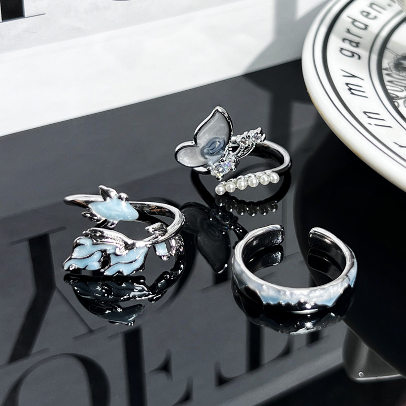 French high-end gradient butterfly sweet and cool open ring, women's fashion drip glaze versatile, exquisite and individual niche ring details Picture