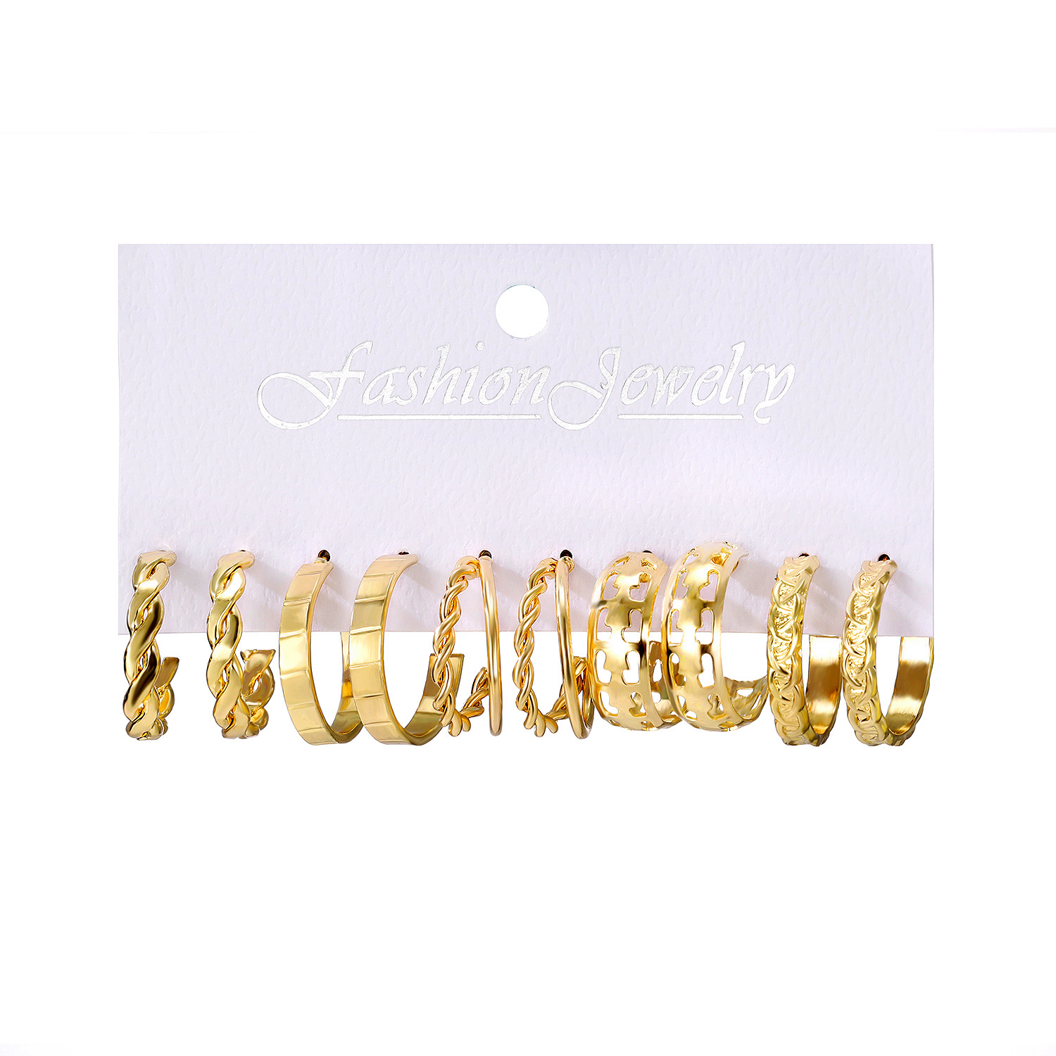 A new set of 6-piece creative French retro gold earrings with pearl inlays for cross-border women from Europe and America Item Picture
