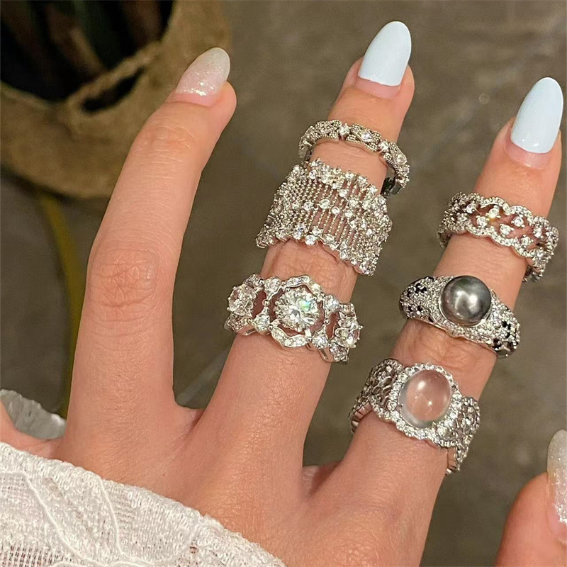 French light luxury micro-set zircon ring for women, 925 sterling silver, a niche high-end feel, plain ring, open ring trend details Picture