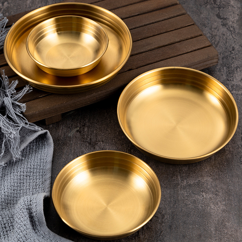 Korean 304 stainless steel golden seasoning plates, dinner plates, Korean kimchi plates, cold dish plates, creative small plates, barbecue tableware Specification drawing