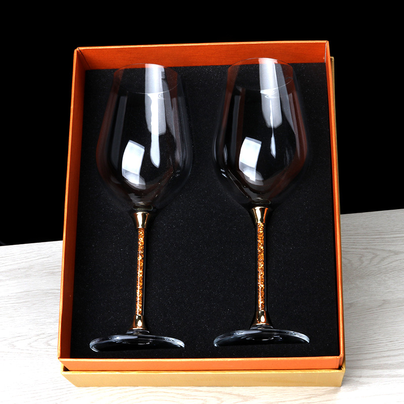 Gold foil set, crystal diamond red wine glass, glass cup and wine set, creative transparent wine goblets as gifts details Picture